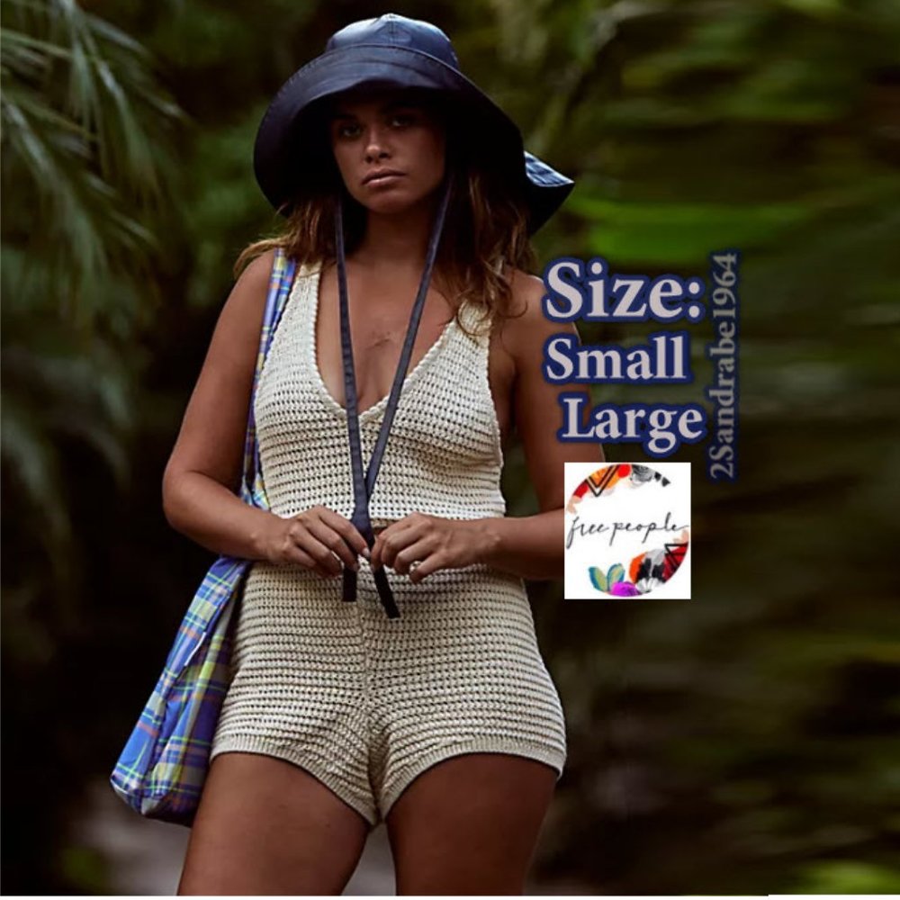 NWT - Free People Clear Skies Fauxchet Sweater Romper, Color: Natural